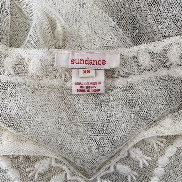 SUNDANCE ivory embroidered mesh sheer top XS - Picture 7 of 8